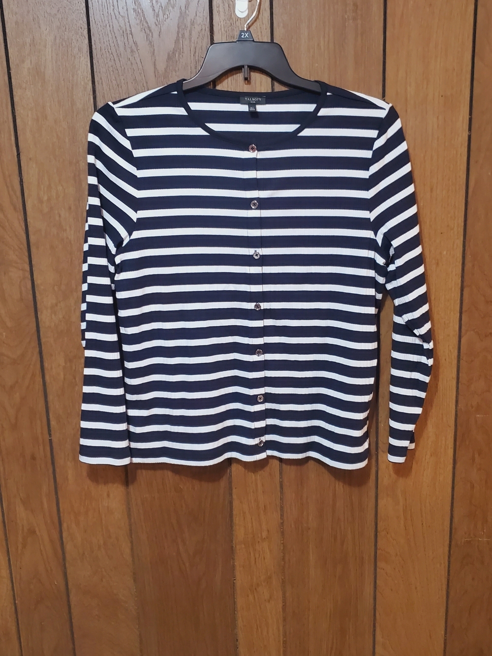 Talbots Navy & White Striped Button-Front Cardigan Women's Top Size XL